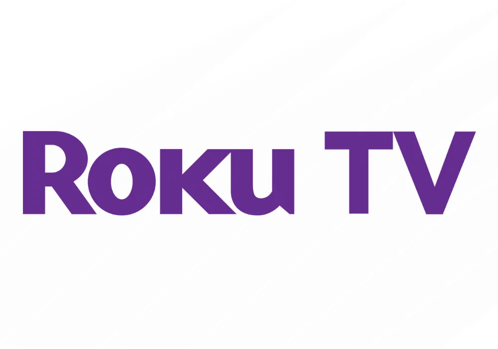 Purple Roku TV logo on a white background