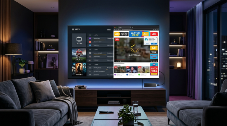 Paid IPTV vs free streaming comparison on a smart TV